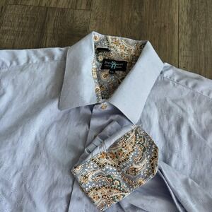 Steve Harvey Button Down Shirt Mens XXL Blue White Stripe Paisley Good Condition